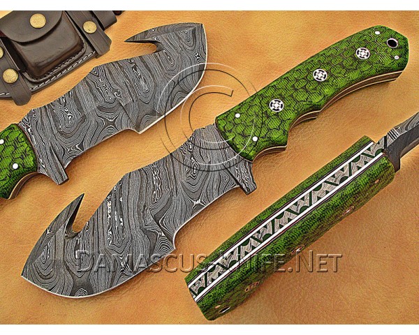Lot of 7 Personalized Handmade Damascus Steel Gut Hook Arts and Crafts Hunting and Survival Tracker Knife