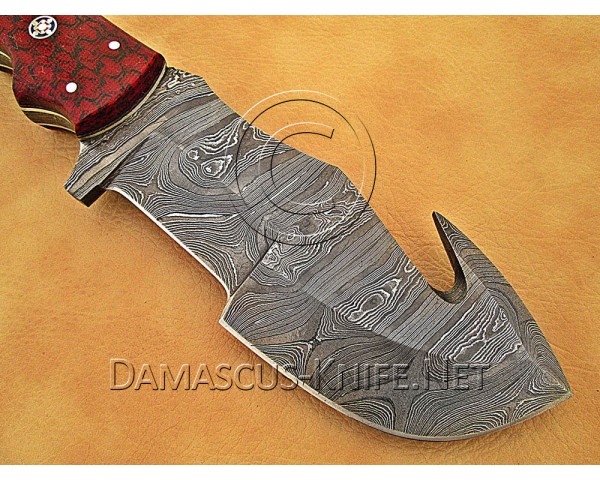 Personalized Handmade Damascus Steel Gut Hook Arts and Crafts Hunting and Survival Tracker Knife