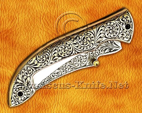 Personalized Hand Engraved Stainless Steel Arts and Crafts Pocket Folding Knife Brass Handle