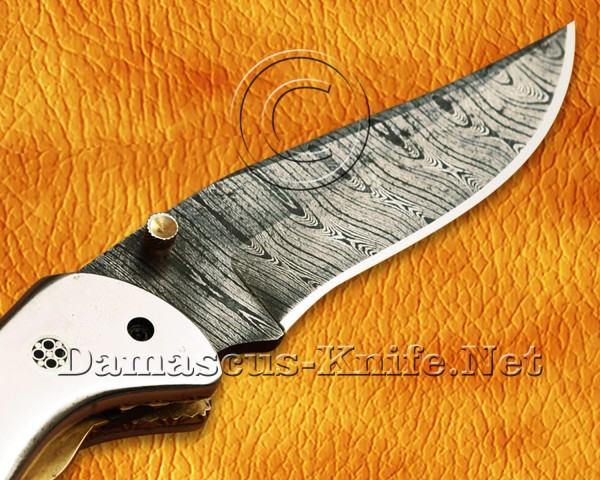 Personalized Handmade Damascus Steel Arts and Crafts Pocket Folding Knife Horn and Bone Handle