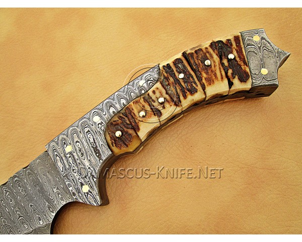 Personalized Handmade Damascus Steel Hunting and Survival Arts and Crafts Bowie Knife Stag Handle