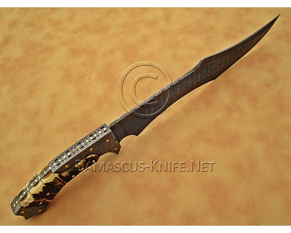 Personalized Handmade Damascus Steel Hunting and Survival Arts and Crafts Bowie Knife Stag Handle
