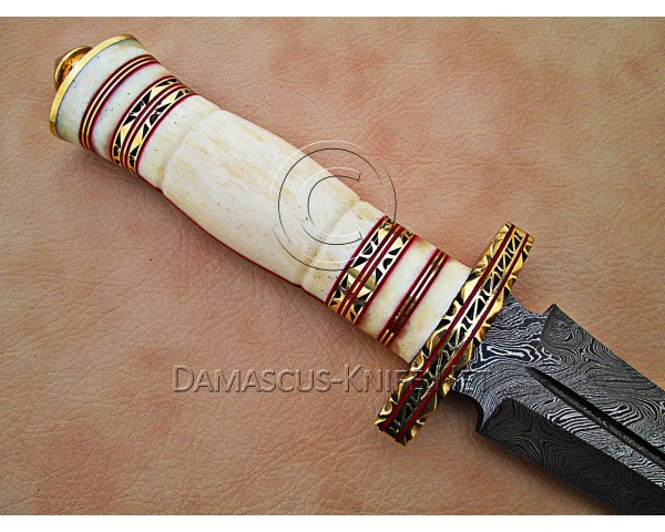 Personalized Handmade Damascus Steel Arts and Crafts Hunting and Survival Dagger Knife Bone Handle
