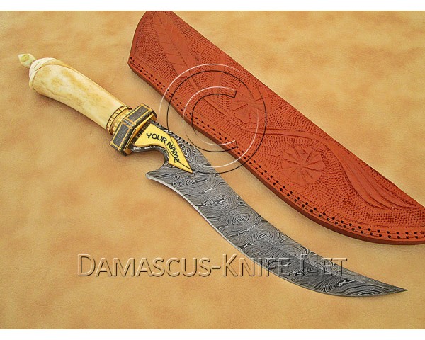 Personalized Handmade Damascus Steel Arts and Crafts Hunting and Survival Bowie Knife Bone Handle