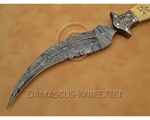 Personalized Handmade Damascus Steel Arts and Crafts Halide Hunting and Survival Knife Bone Handle