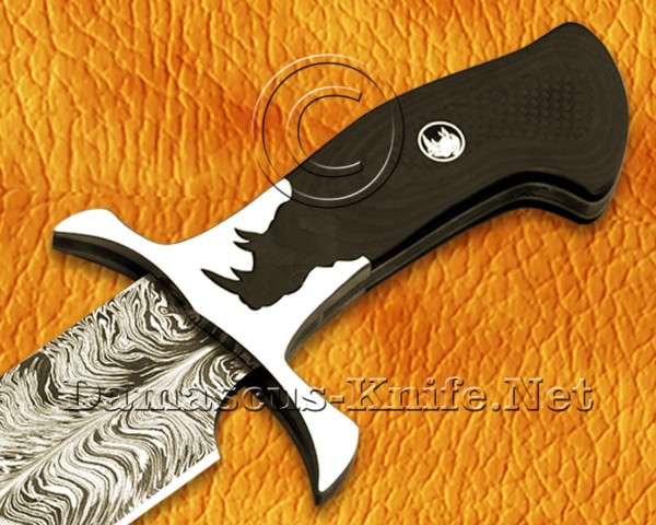 Personalized Handmade Damascus Steel Hunting and Survival Bowie Craft Knife Rhino Crafting Handle