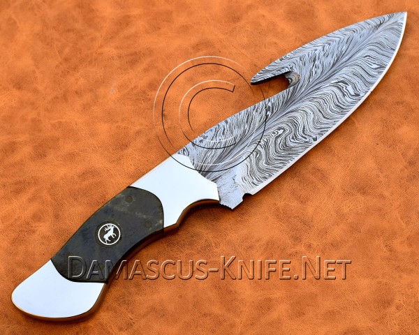 Personalized Handmade Damascus Steel Gut Hook Skinner Hunting and Survival Craft Knife