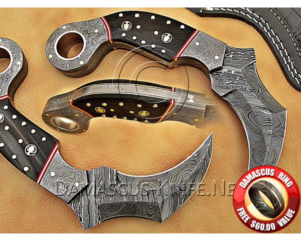 Personalized Handmade Damascus Steel Arts and Crafts Hunting and Survival Karambit Knife Horn Handle