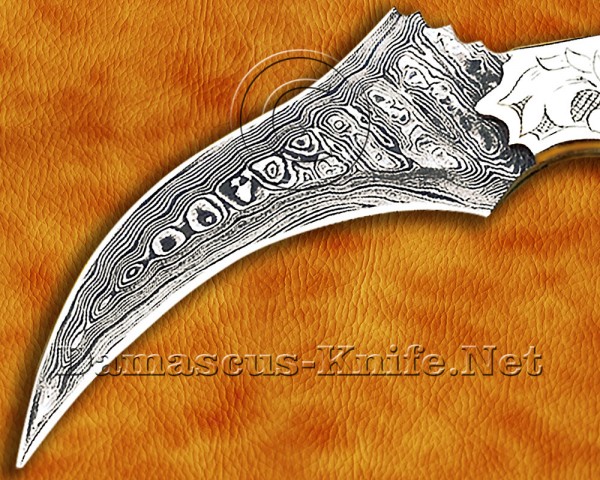 Personalized Scrimshaw Handmade Damascus Steel Arts and Crafts Hunting and Survival Karambit Knife