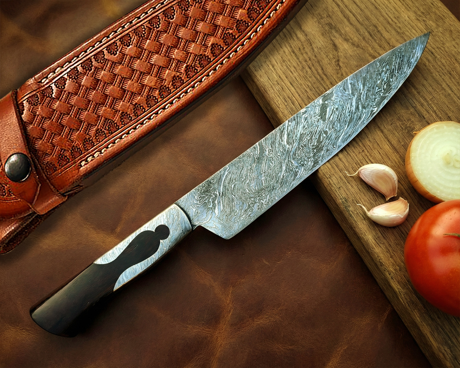 10" Full Integral Damascus Chef Knife - Ironwood CK660