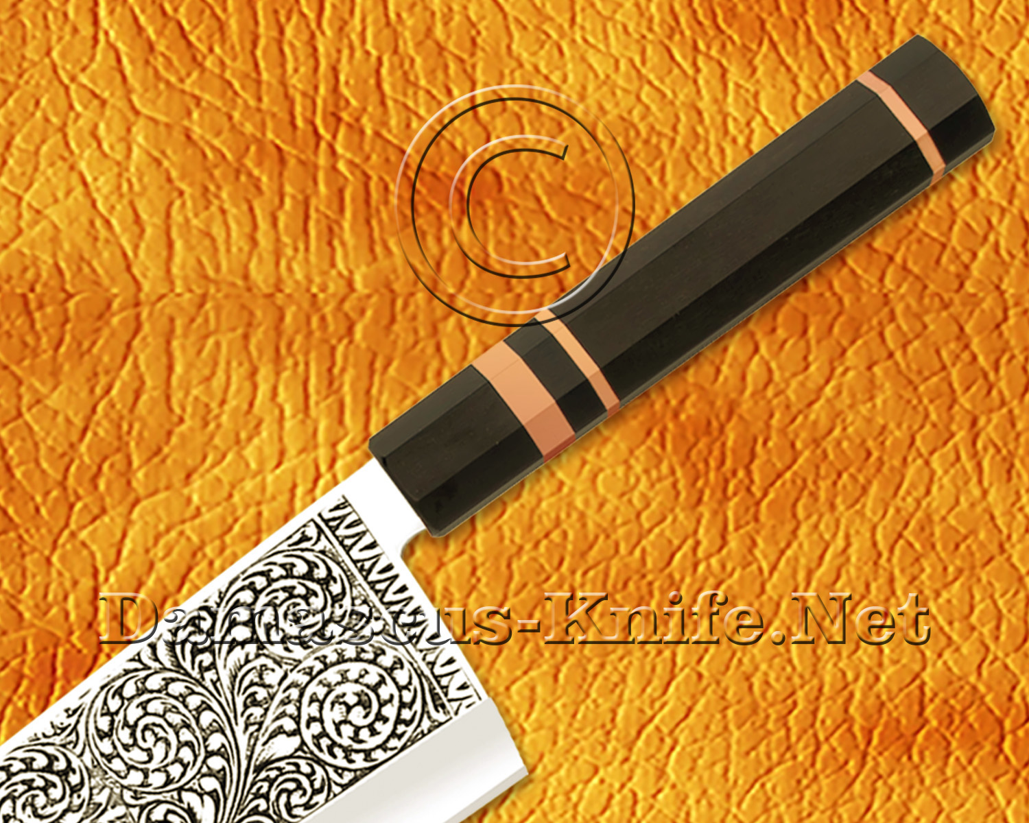 9" Hand Engraved Gyuto Kitchen Knife - Ebony & Copper CK681