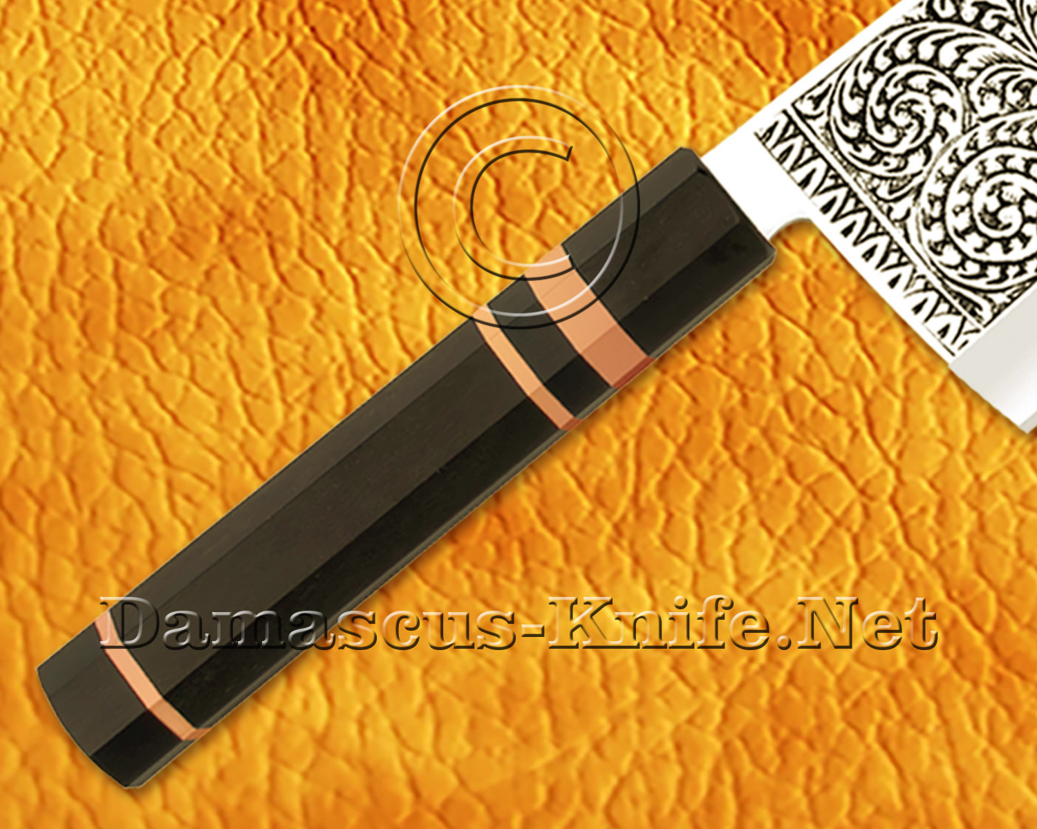 9" Hand Engraved Gyuto Kitchen Knife - Ebony & Copper CK681