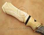 15" Damascus Curved Artisan Kitchen Knife - Carved Bone CK900