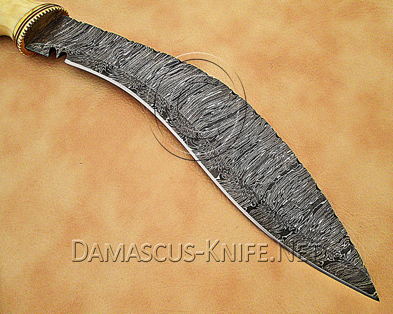 15" Damascus Curved Artisan Kitchen Knife - Carved Bone CK900