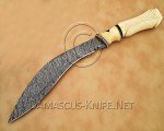 15" Damascus Curved Artisan Kitchen Knife - Carved Bone CK900