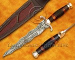 18" Damascus Feather Curved Kitchen Knife - Stag & Brass CK913