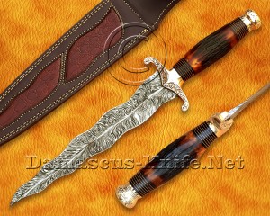 18" Damascus Feather Curved Kitchen Knife - Stag & Brass CK913