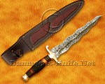 18" Damascus Feather Curved Kitchen Knife - Stag & Brass CK913