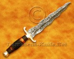 18" Damascus Feather Curved Kitchen Knife - Stag & Brass CK913