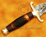 18" Damascus Feather Curved Kitchen Knife - Stag & Brass CK913