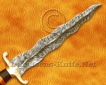 18" Damascus Feather Curved Kitchen Knife - Stag & Brass CK913
