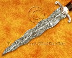 18" Damascus Feather Curved Kitchen Knife - Stag & Brass CK913