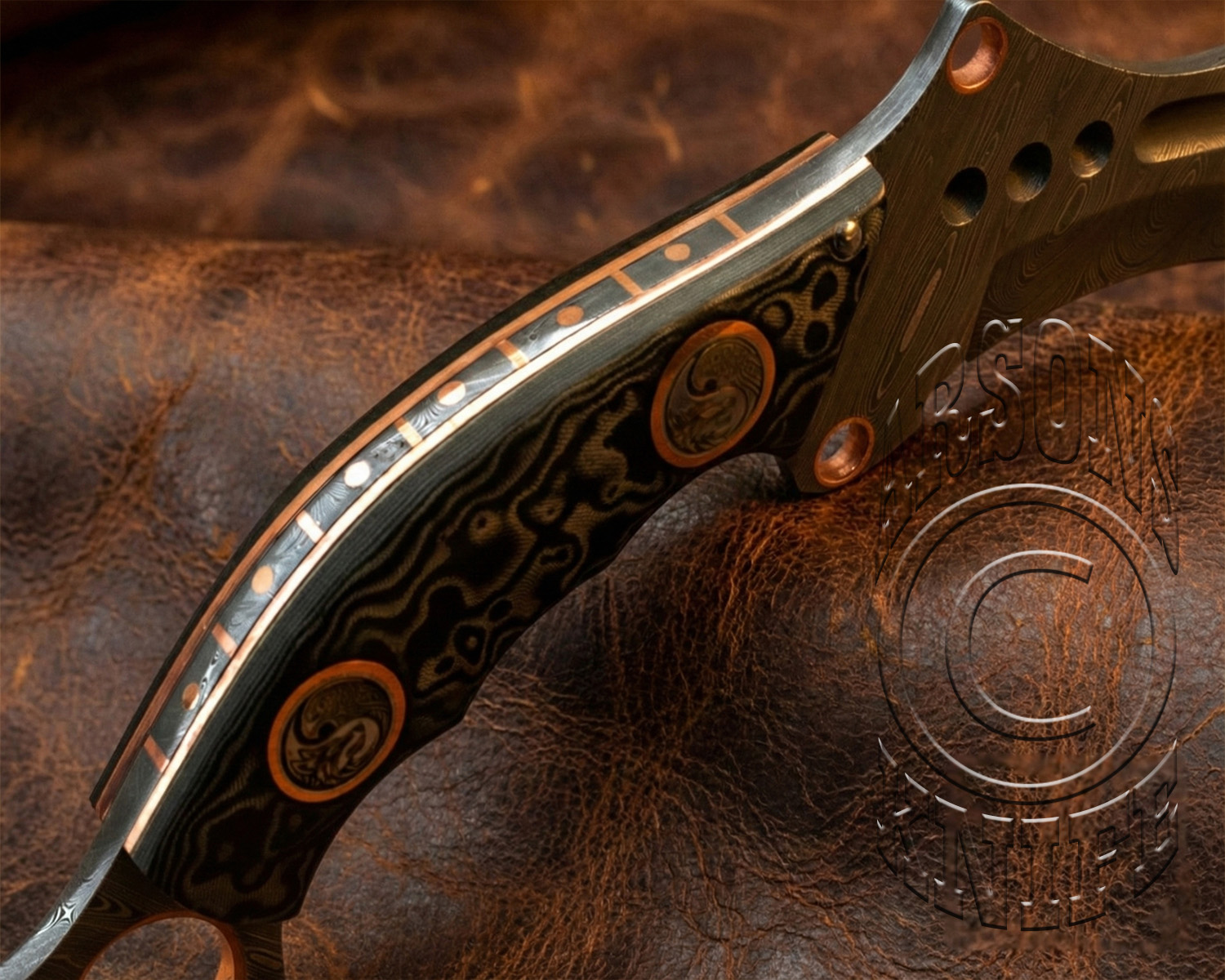 Handcrafted Damascus Steel Curved Field-Utility Knife - Handle G10 - CK723
