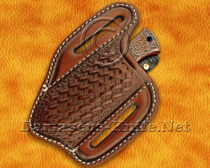 Hand Engraved Damascus Folding Artisan Tool - Copper Handle - FK750