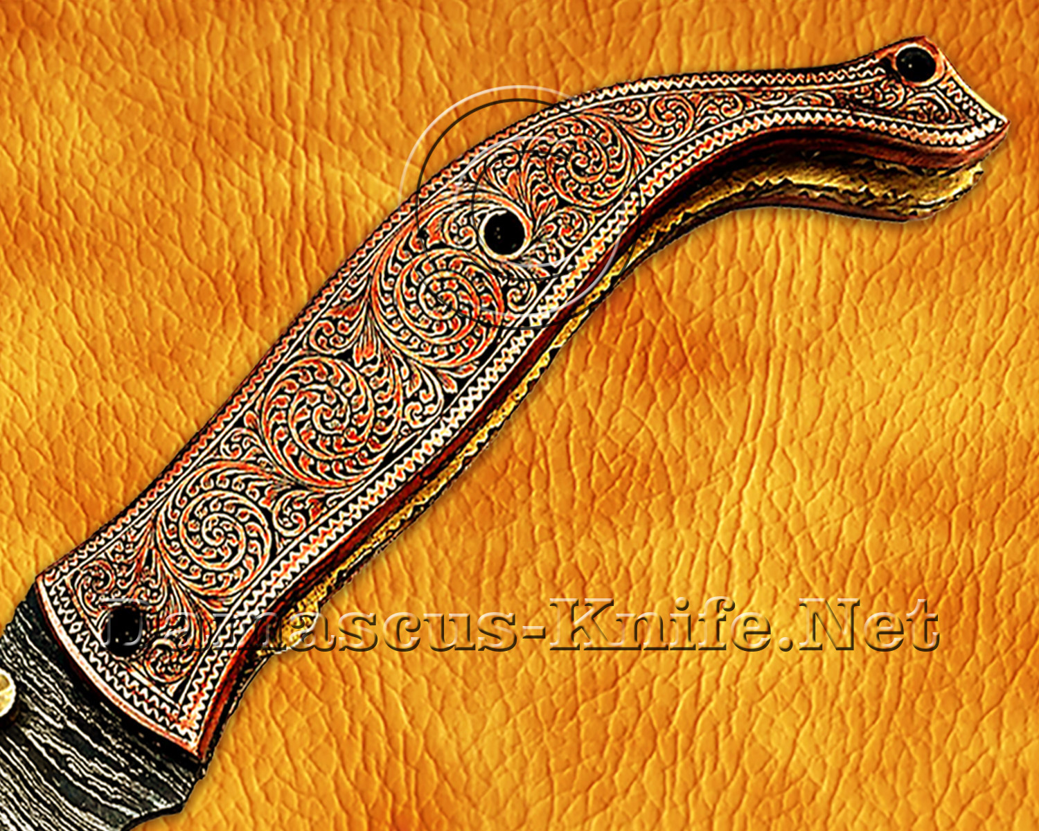 Hand Engraved Damascus Folding Artisan Tool - Copper Handle - FK750 Hand Engraved Damascus Folding Artisan Tool - Copper Handle - FK750