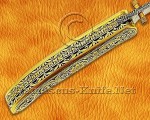 Hand Engraved Damascus Folding Kitchen Knife - Brass Handle FK751