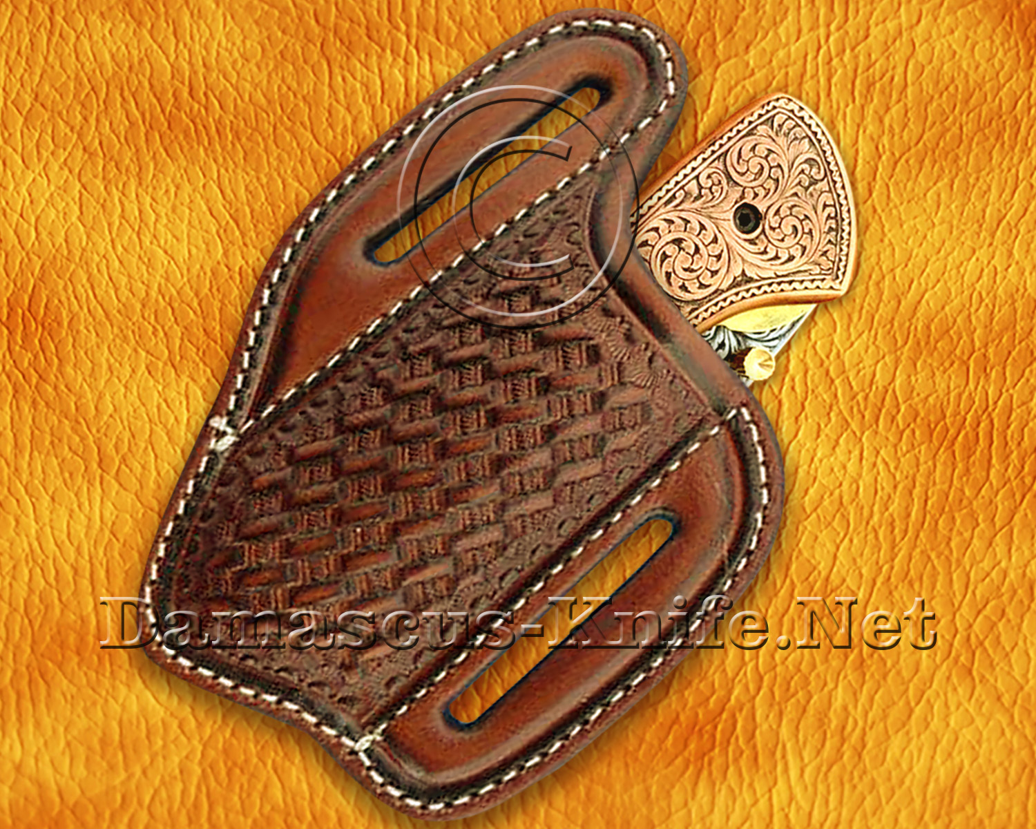Hand Engraved 12C27 Folding Artisan Tool - Copper Handle - FK752 Hand Engraved 12C27 Folding Artisan Tool - Copper Handle - FK752