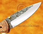 Hand Engraved 12C27 Folding Artisan Tool - Copper Handle - FK752 Hand Engraved 12C27 Folding Artisan Tool - Copper Handle - FK752