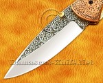 Hand Engraved 12C27 Folding Artisan Tool - Copper Handle - FK752 Hand Engraved 12C27 Folding Artisan Tool - Copper Handle - FK752