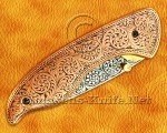 Hand Engraved 12C27 Folding Artisan Tool - Copper Handle - FK752 Hand Engraved 12C27 Folding Artisan Tool - Copper Handle - FK752