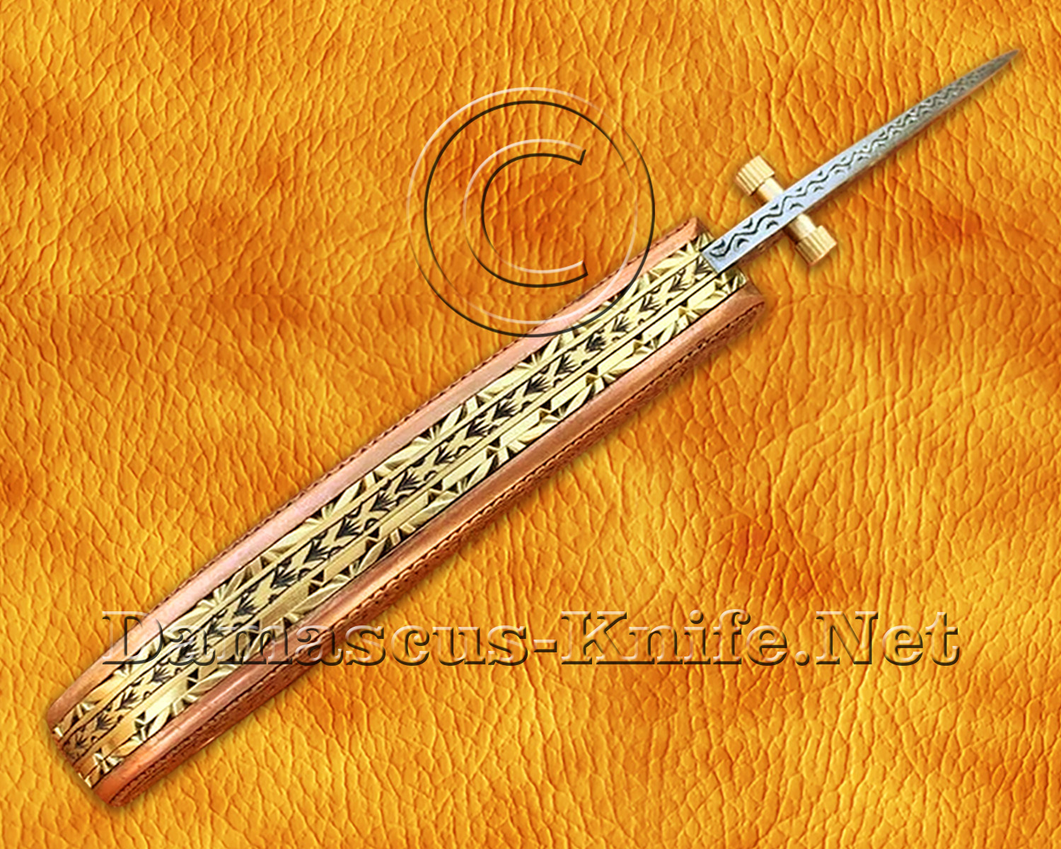 Hand Engraved 12C27 Folding Artisan Tool - Copper Handle - FK752 Hand Engraved 12C27 Folding Artisan Tool - Copper Handle - FK752