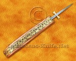 Hand Engraved 12C27 Folding Artisan Tool - Copper Handle - FK752 Hand Engraved 12C27 Folding Artisan Tool - Copper Handle - FK752