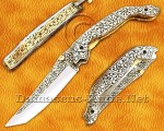 Hand Engraved 12C27 Folding Artisan Tool - 440B Steel Handle - FK753 Hand Engraved 12C27 Folding Artisan Tool - 440B Steel Handle - FK753