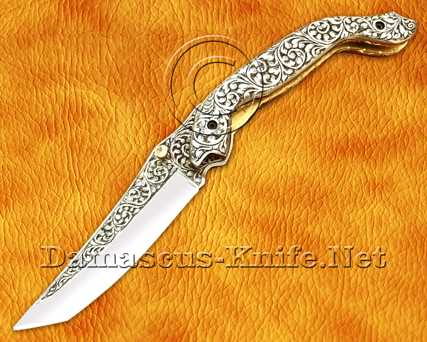 Hand Engraved 12C27 Folding Artisan Tool - 440B Steel Handle - FK753 Hand Engraved 12C27 Folding Artisan Tool - 440B Steel Handle - FK753