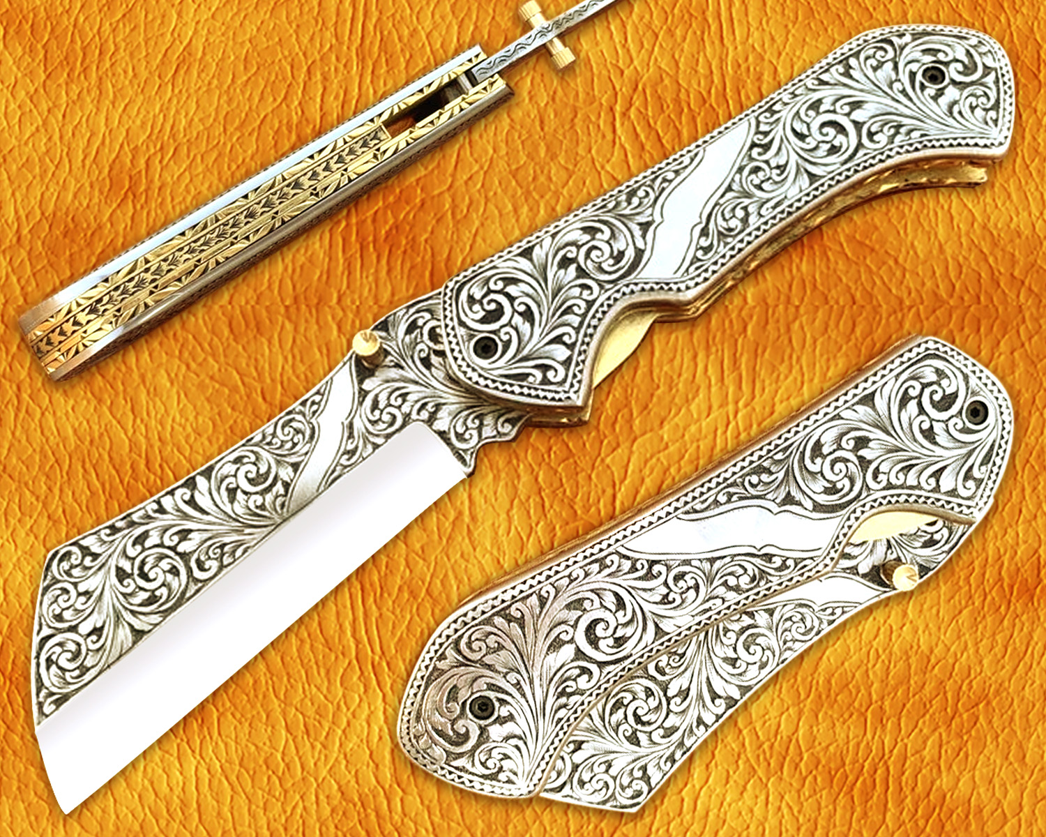 Hand Engraved 12C27 Folding Kitchen Knife - Steel Handle FK754