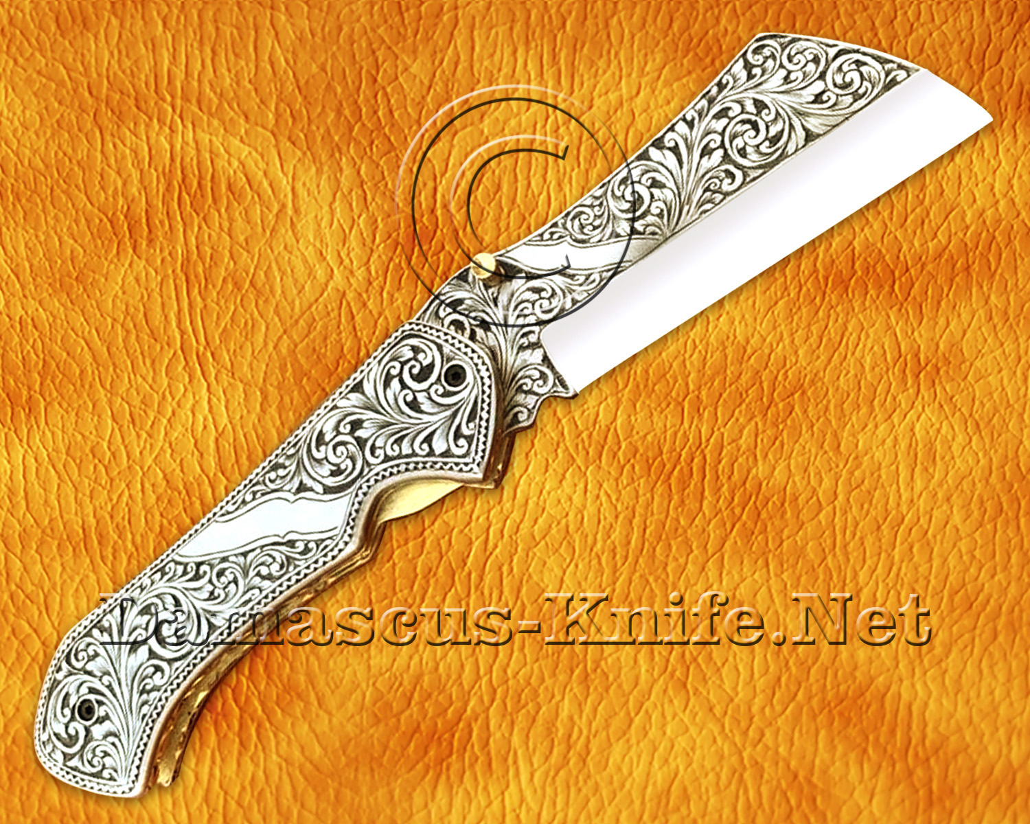 Hand Engraved 12C27 Folding Kitchen Knife - Steel Handle FK754
