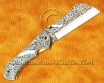 Hand Engraved 12C27 Folding Kitchen Knife - Steel Handle FK754