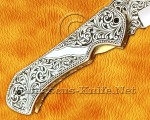 Hand Engraved 12C27 Folding Kitchen Knife - Steel Handle FK754