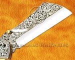 Hand Engraved 12C27 Folding Kitchen Knife - Steel Handle FK754