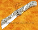 Hand Engraved 12C27 Folding Kitchen Knife - Steel Handle FK754