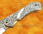 Hand Engraved 12C27 Folding Kitchen Knife - Steel Handle FK754