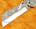 Hand Engraved 12C27 Folding Kitchen Knife - Steel Handle FK754
