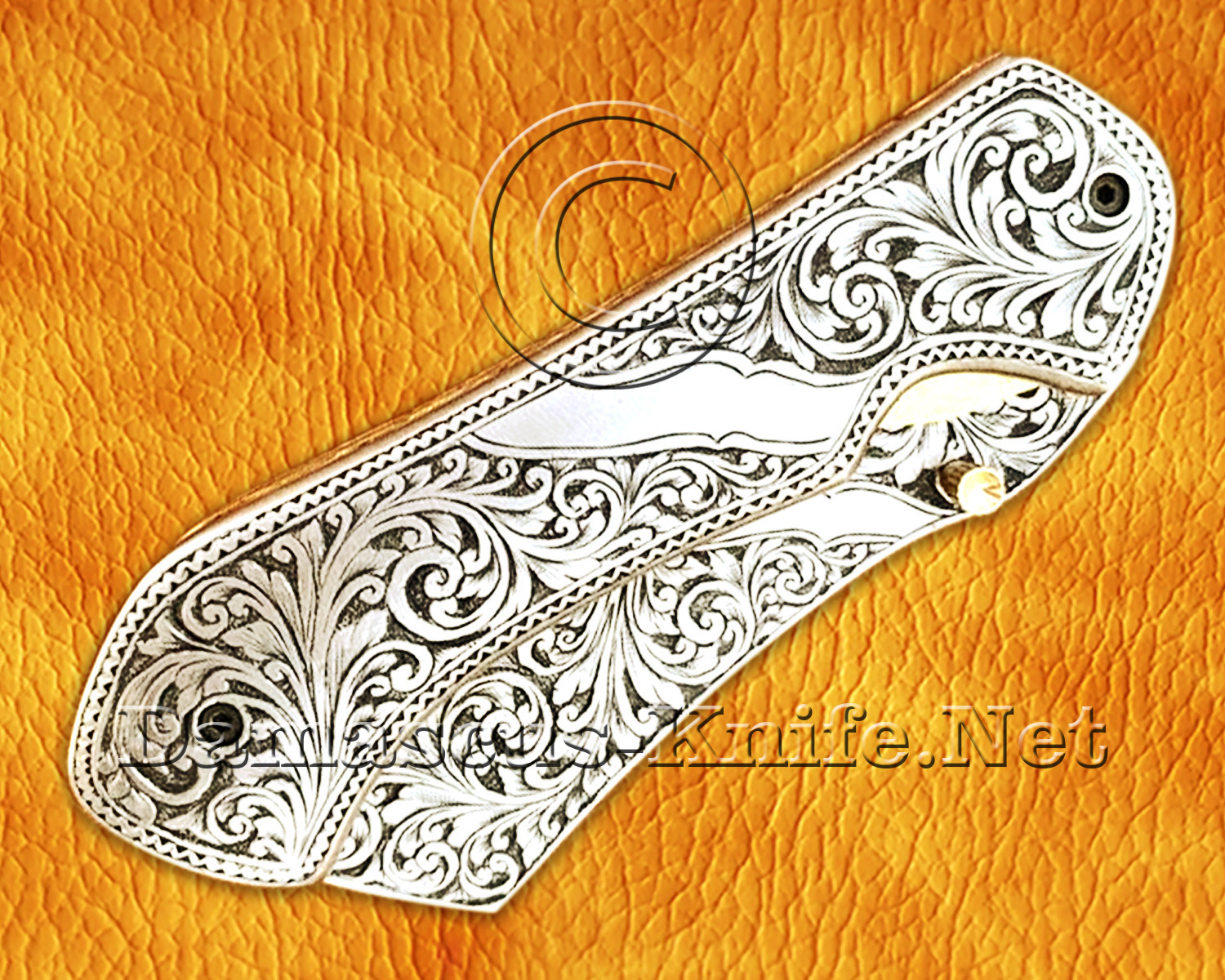 Hand Engraved 12C27 Folding Kitchen Knife - Steel Handle FK754