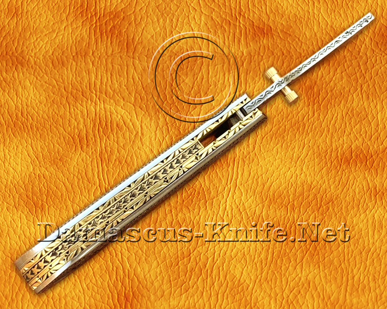 Hand Engraved 12C27 Folding Kitchen Knife - Steel Handle FK754