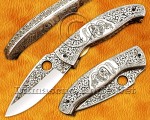Hand Engraved 12C27 Folding Artisan Tool - 420B Steel Handle - FK756 Hand Engraved 12C27 Folding Artisan Tool - 420B Steel Handle - FK756