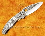Hand Engraved 12C27 Folding Artisan Tool - 420B Steel Handle - FK756 Hand Engraved 12C27 Folding Artisan Tool - 420B Steel Handle - FK756